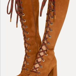 Prada Lace-up suede knee boots